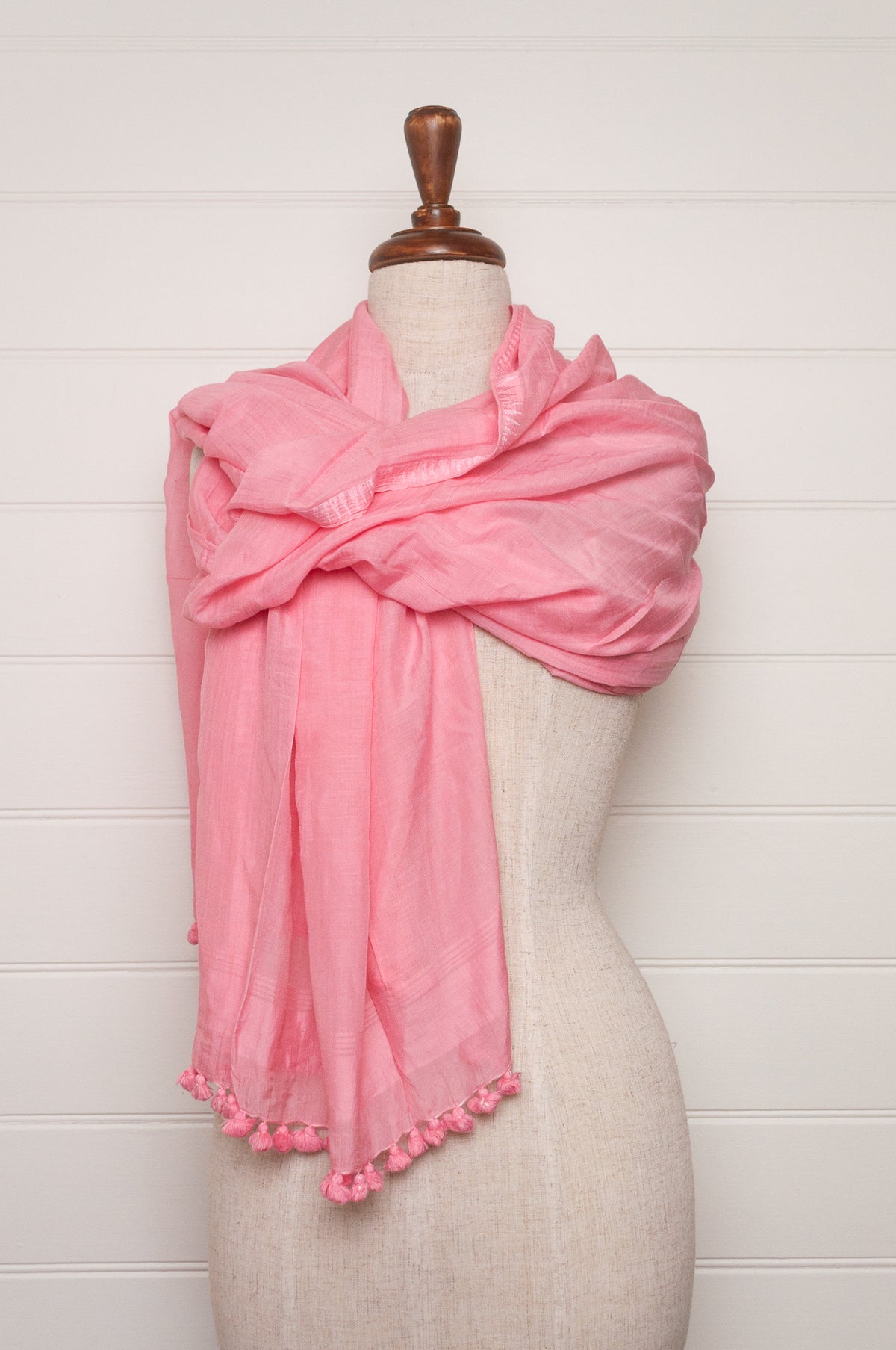 Silk cotton pompom scarf - Coral