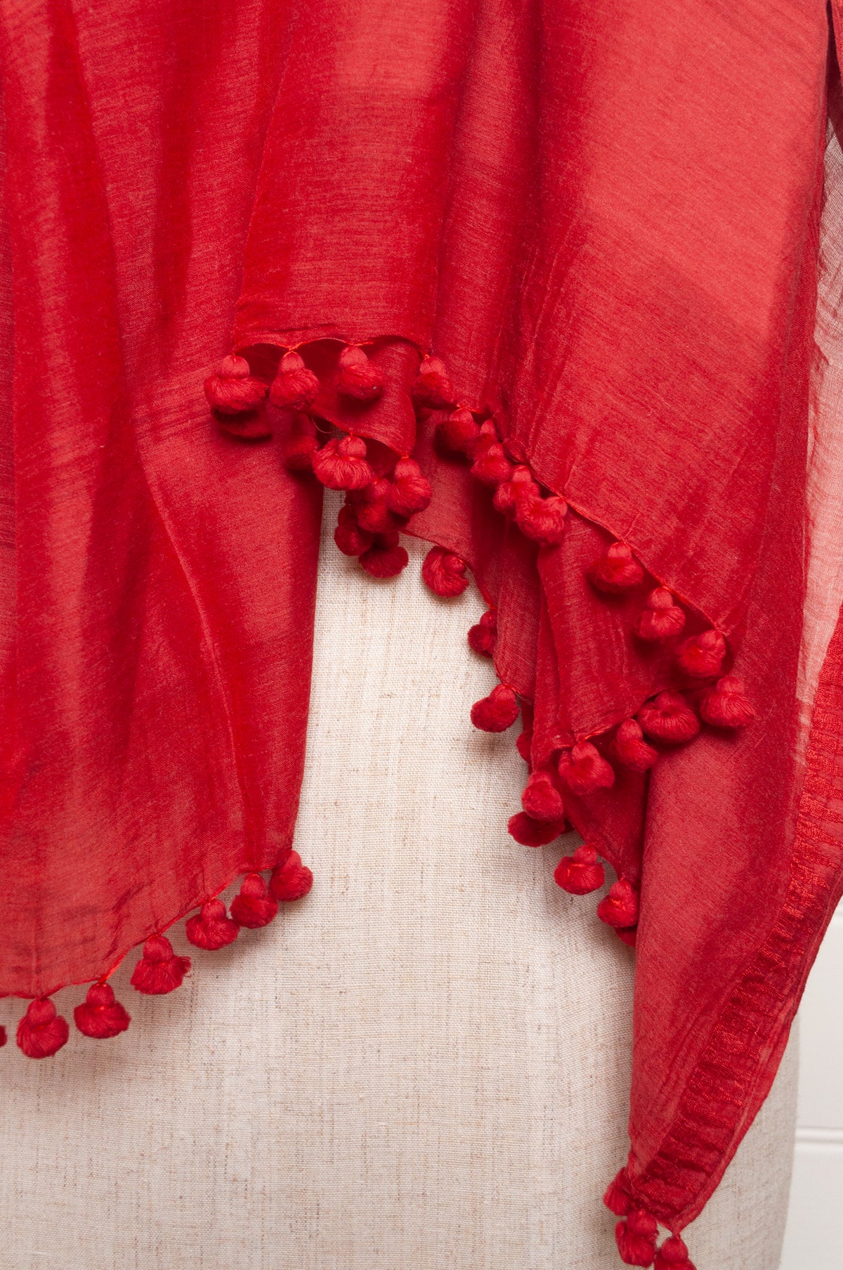Silk cotton pompom scarf - Strawberry