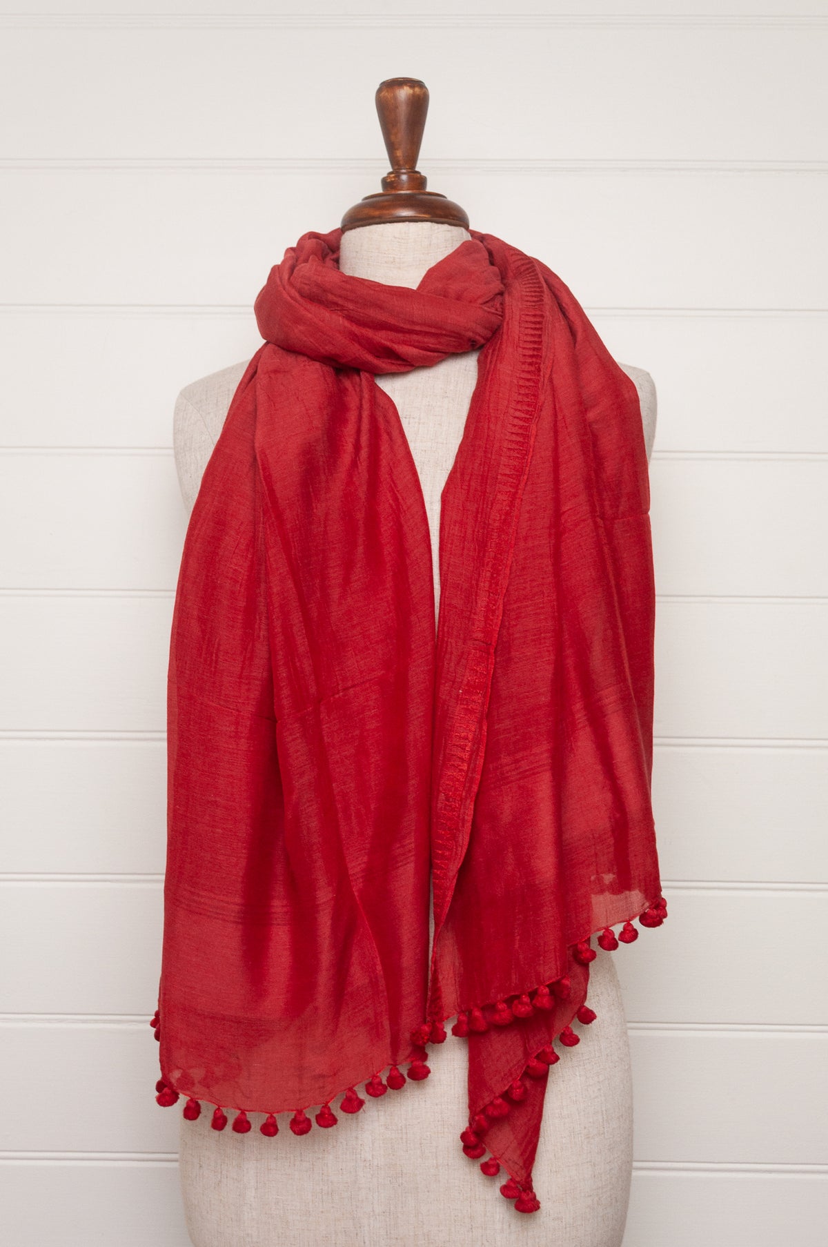 Silk cotton pompom scarf - Strawberry