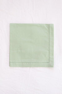Plain cotton napkins with faggot hem detail in sage.