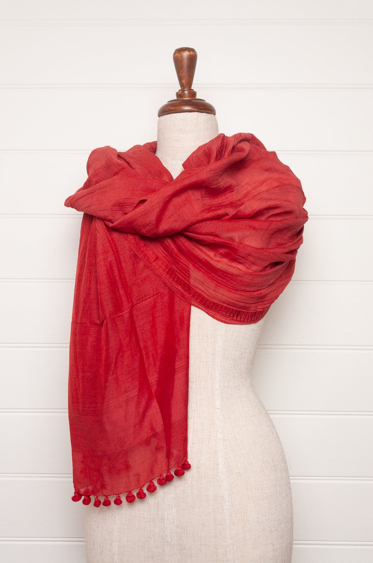 Silk cotton pompom scarf - Strawberry