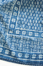 Load image into Gallery viewer, Indigo and white patterned blockprint kantha quilt, pure cotton hand stitched.