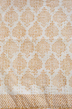 Load image into Gallery viewer, Mustard yellow on white Mughal motif blockprint kantha quilt.