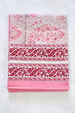 Load image into Gallery viewer, Pink and white paisley tablecloth, blockprinted by hand.