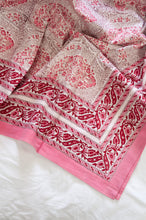 Load image into Gallery viewer, Pink and white paisley tablecloth, blockprinted by hand.