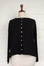 Load image into Gallery viewer, Cotton and cashmere one size easy fit reversible button up cardigan in ebony black.