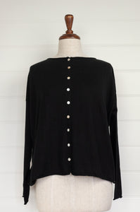 Cotton and cashmere one size easy fit reversible button up cardigan in ebony black.