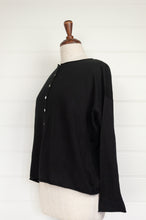 Load image into Gallery viewer, Cotton and cashmere one size easy fit reversible button up cardigan in ebony black.