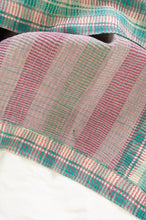 Load image into Gallery viewer, Vintage kantha quilt in pastel stripes and checks, mint, rose pink, lavender and white.