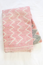 Load image into Gallery viewer, Vintage lohori wave stitched kantha quilt in  red, pink, green and blue on white.