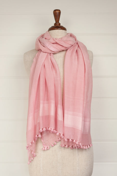 Silk cotton pompom scarf - Blush