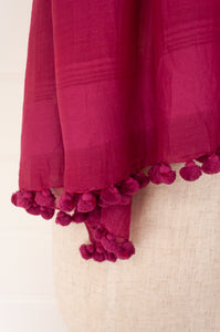 Silk cotton pompom scarf - Rose