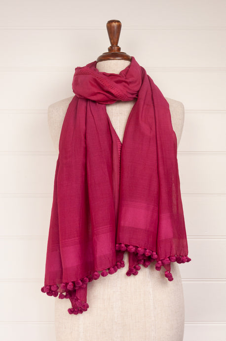 Silk cotton pompom scarf - Rose