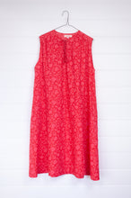 Load image into Gallery viewer, Juniper Hearth Stella dress in cherry pink red blockprint floral cotton, A-line sleeveless with front ties.