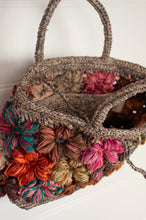 Load image into Gallery viewer, Beautiful hand crocheted crochet small bag with colourful flowers.