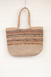 Sophie Digard handmade crocheted raffia bag, medium size with long handles in neutral tones.