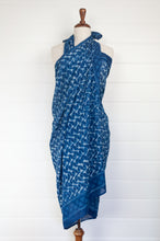 Load image into Gallery viewer, Cotton voile sarong blockprinted by hand with natural indigo.