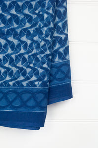 Cotton voile sarong blockprinted with natural indigo.