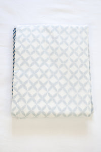 Pure cotton muslin dohar with blockprinted centre in pewter silver grey lattice design.
