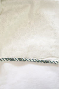 Pure cotton muslin dohar with blockprinted centre in subtle olive floral design.