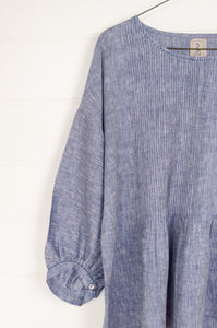 DVE Anisha top one size with pintuck bodice in chambray blue linen.