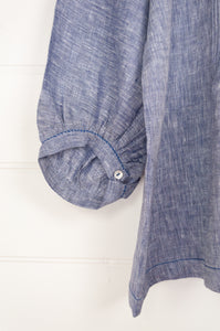 DVE Anisha top one size with pintuck bodice in chambray blue linen.