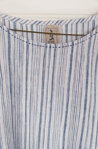 DVE Anisha top one size with pintuck bodice in blue and white stripe linen.