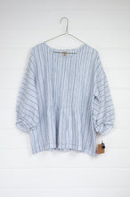 Load image into Gallery viewer, DVE Anisha top one size with pintuck bodice in blue and white stripe linen.