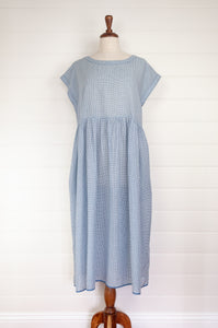 DVE Toshni dress in handloom blue and white fine check cotton.