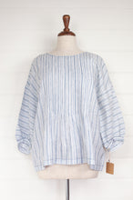 Load image into Gallery viewer, DVE Anisha top one size with pintuck bodice in blue and white stripe linen.