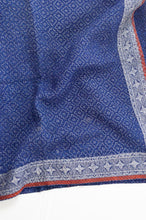 Load image into Gallery viewer, Vintage kantha quilt, indigo sari with delicate embroidery and decorative silver braid edging.