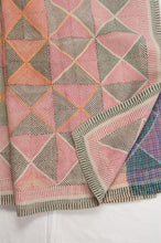 Load image into Gallery viewer, Vintage lohori wave kantha quilt red and olive and orange triangle stitch pattern.