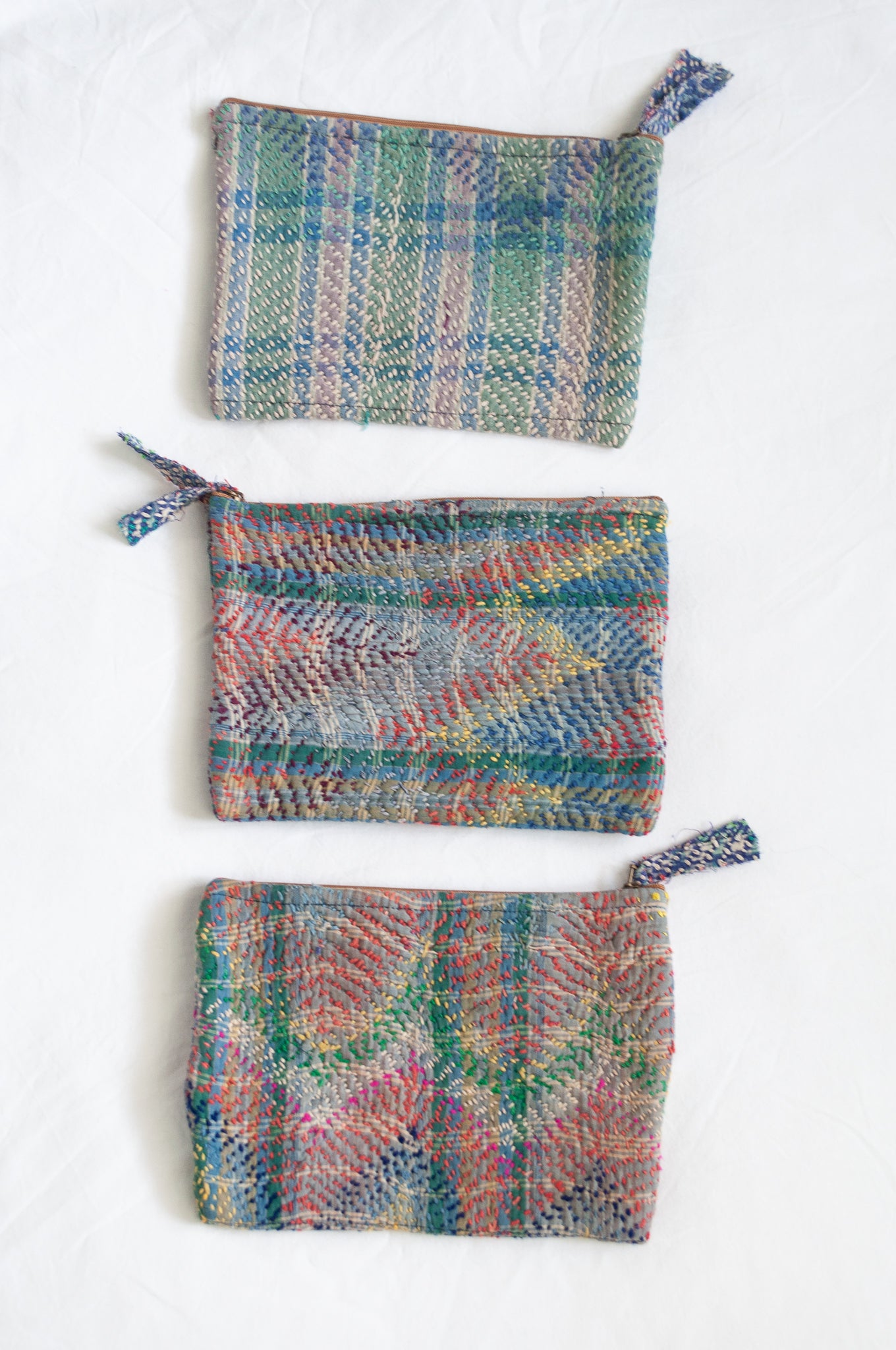 Colourful vintage lohori kantha zippered pouch