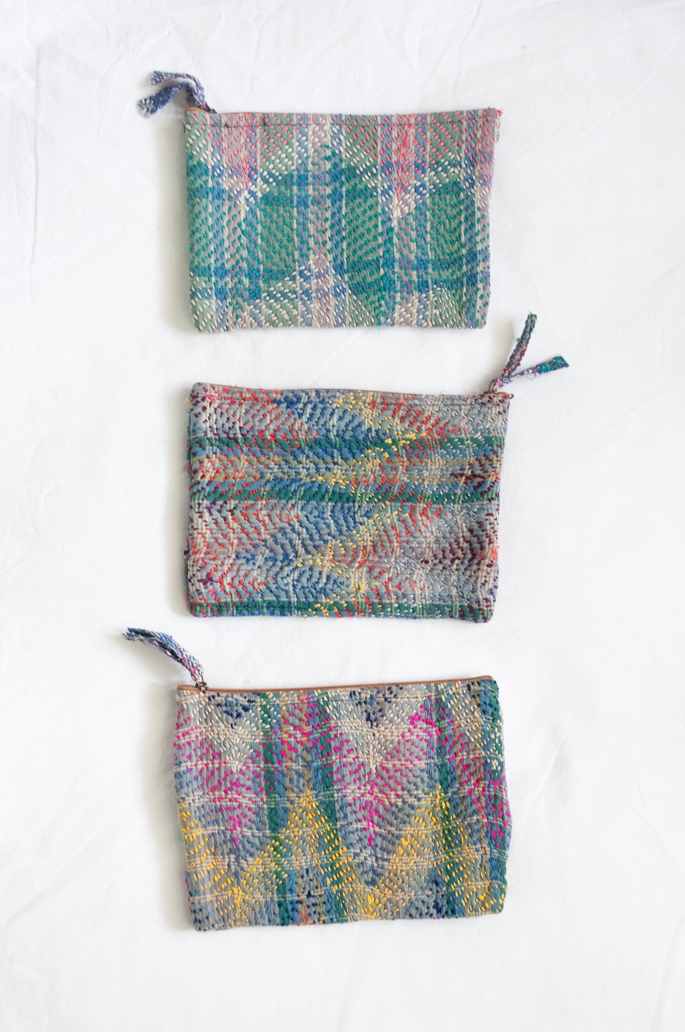 Colourful vintage lohori kantha zippered pouch