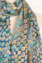 Load image into Gallery viewer, Pure silk digital print spotty scarf in smoke blue and aqua.k.