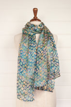 Load image into Gallery viewer, Pure silk digital print spotty scarf in smoke blue and aqua.