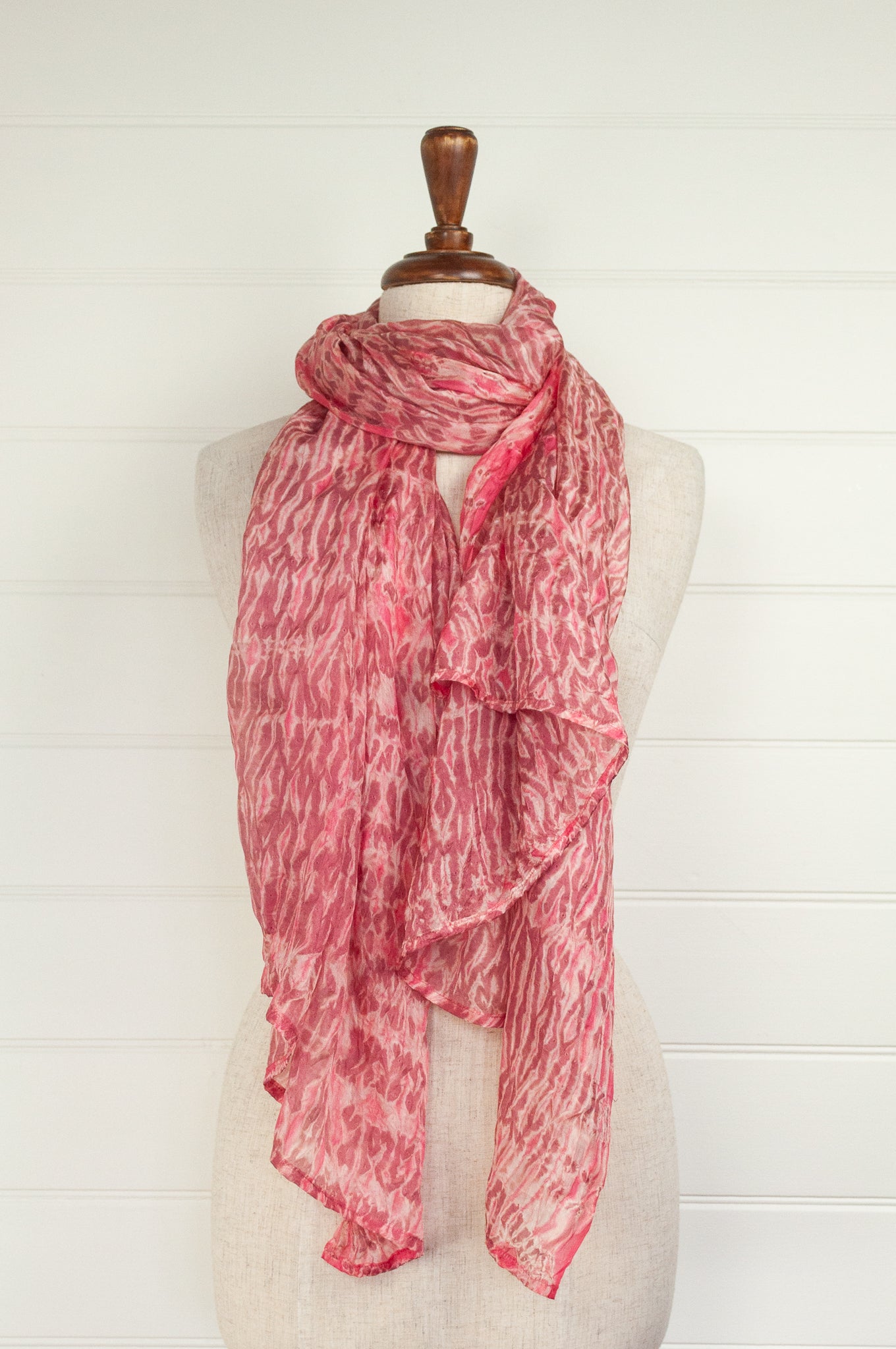 Vintage rose pink and lavender silk shibori scarf.