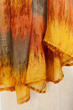 Load image into Gallery viewer, Pure silk scarf tie dye in shades of gold, bronze and pewter.