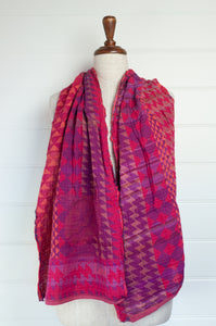 Letol made in France organic cotton jacquard scarf in Casimir houndstooth design in azalees, deep magenta pink.