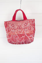Load image into Gallery viewer, Letol made m France organic cotton jaquard print mini tote bag in deep magenta pink and red.