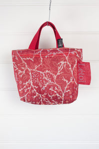 Letol made m France organic cotton jaquard print mini tote bag in deep magenta pink and red.