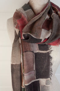 Juniper Hearth fine wool and modal scarf with an earth toned brick wall print.