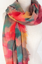 Load image into Gallery viewer, Juniper Hearth fine wool and modal scarf with an overlapping colourful spot design.