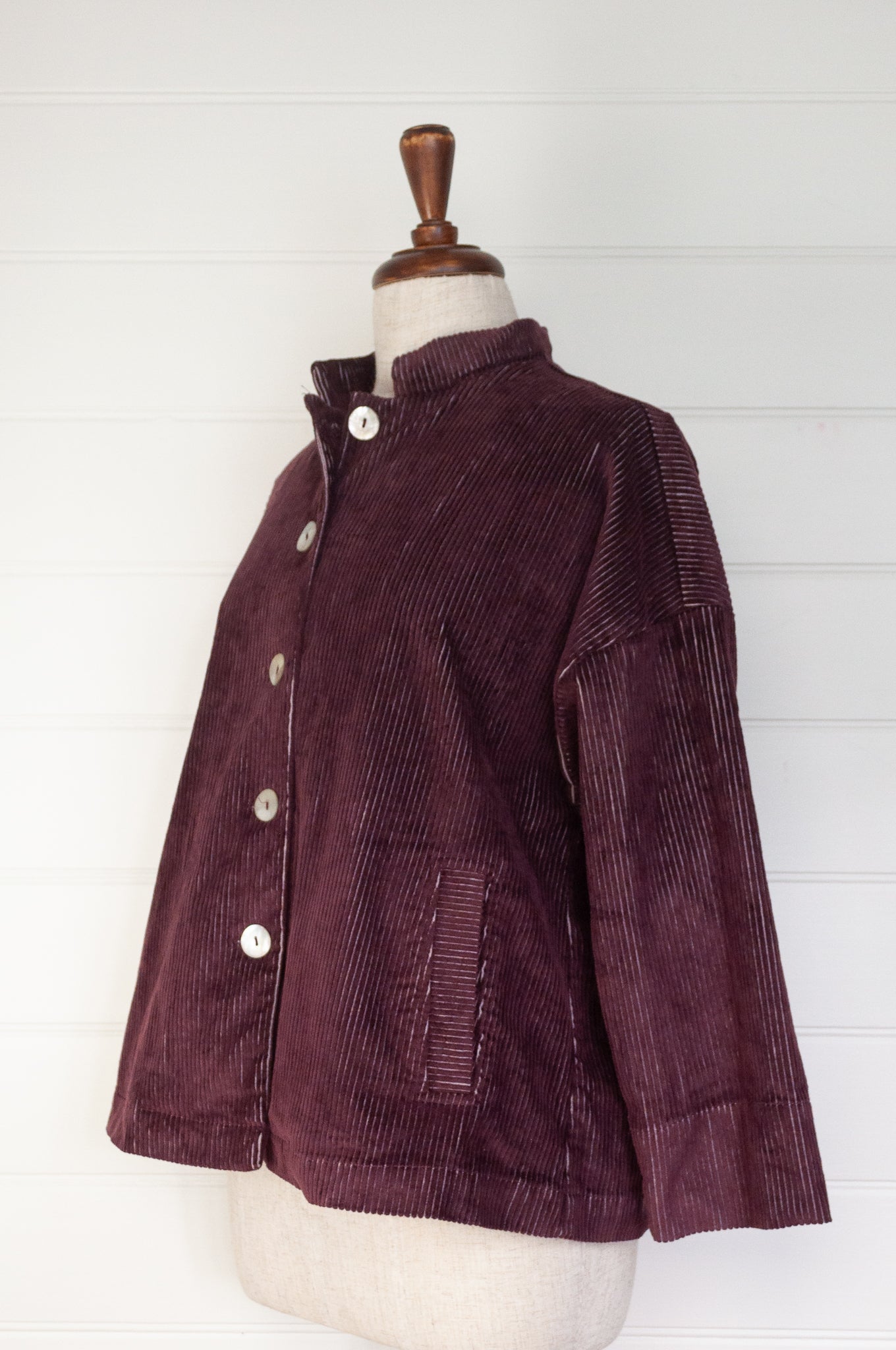 Valia Las Vegas ruby red corduroy jacket.