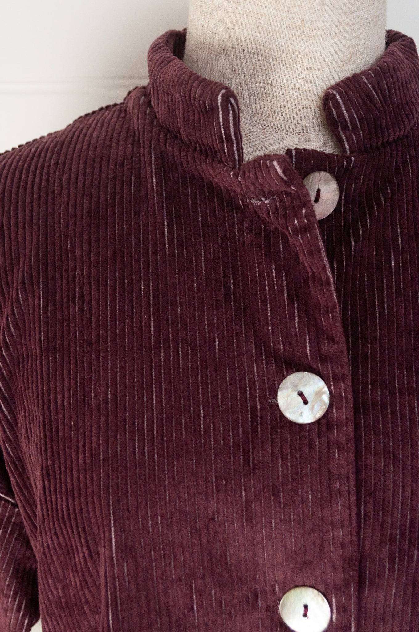 Valia Las Vegas ruby red corduroy jacket.