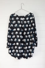 Load image into Gallery viewer, Valia made in Melbourne European linen Victoria blouse featuring abstract spot print on navy.