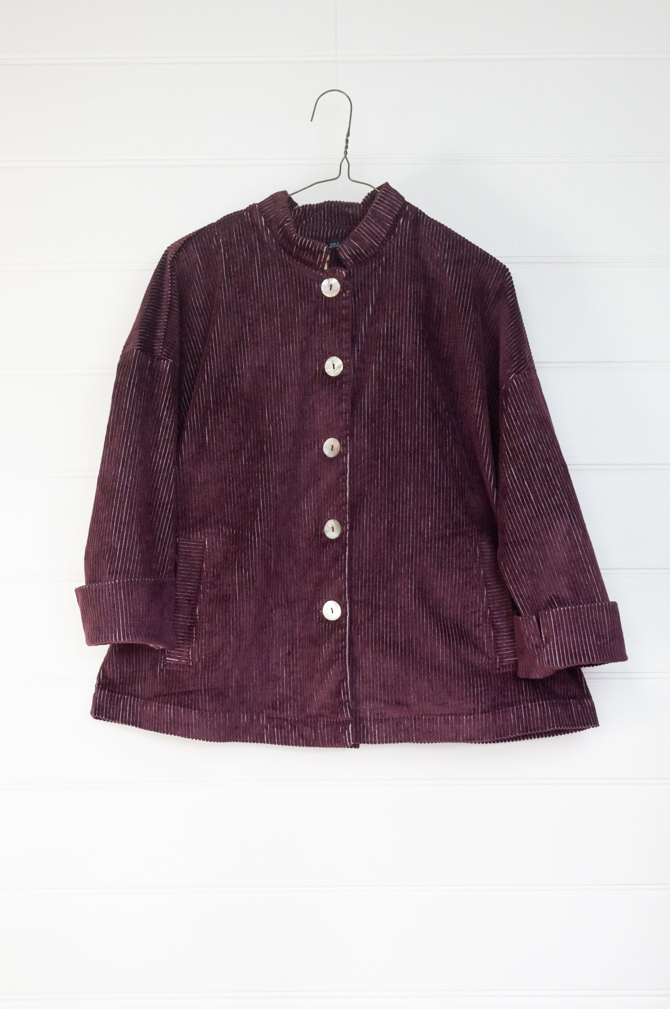 Valia Las Vegas ruby red corduroy jacket.