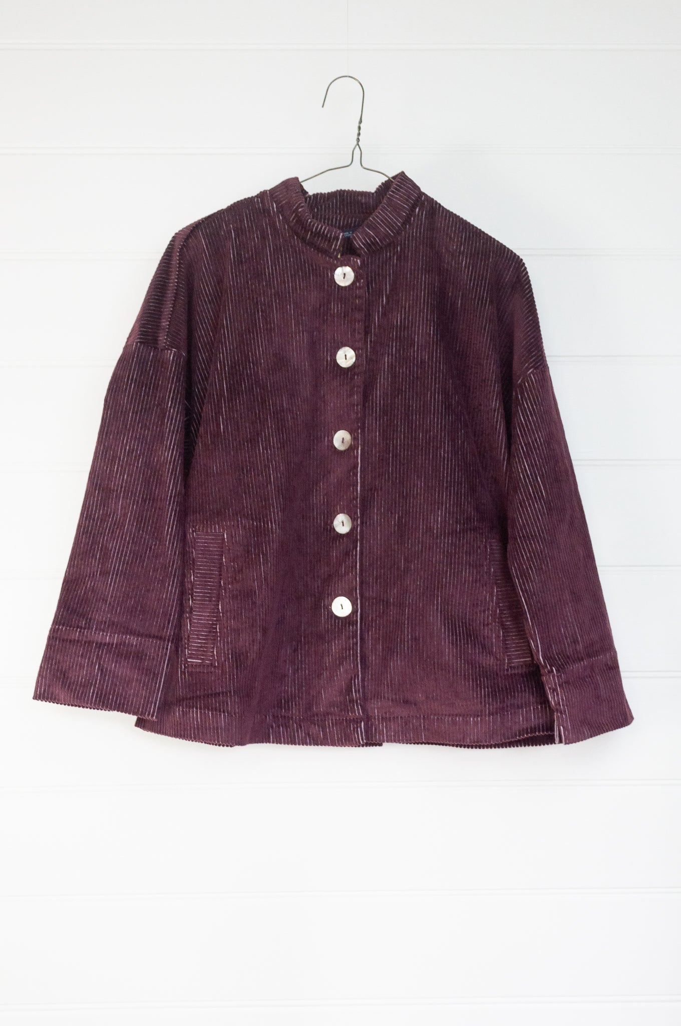 Valia Las Vegas ruby red corduroy jacket.