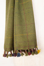 Load image into Gallery viewer, Handwoven baby yak rainbow tassel scarf - moss