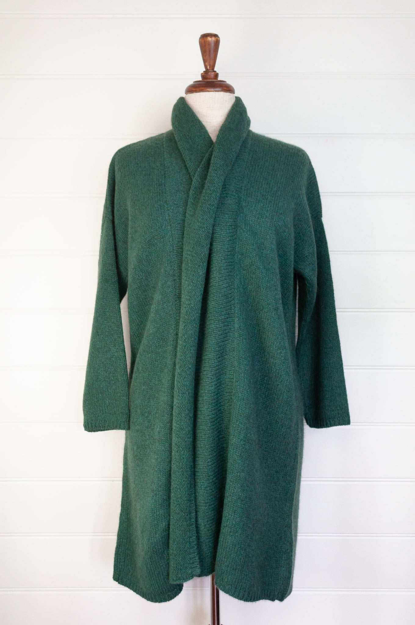 Baby yak longline cardigan coatigan in emerald green.